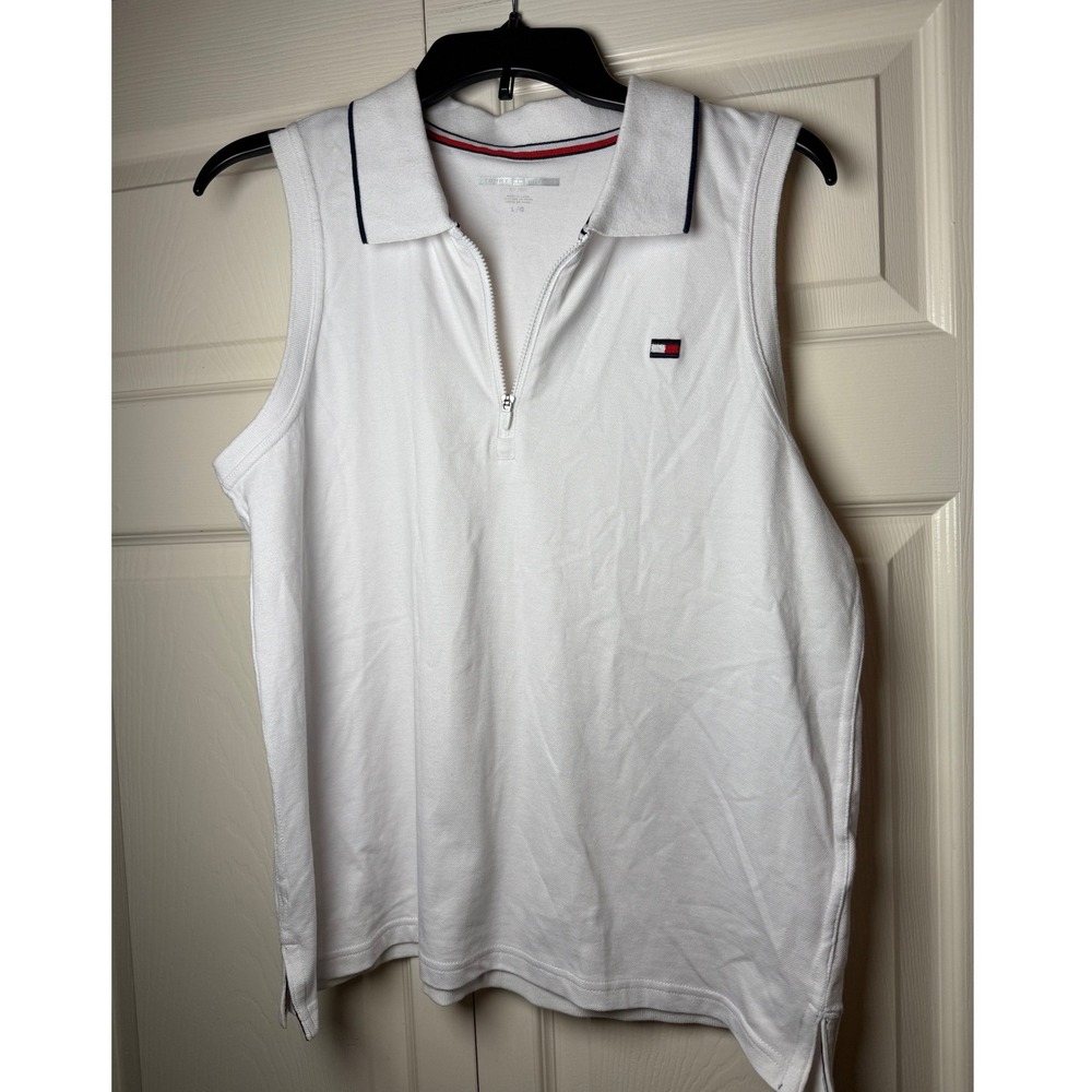 Tommy Hilfiger Sport Womens Sleeveless Polo Shirt White Zip Coolmax New L